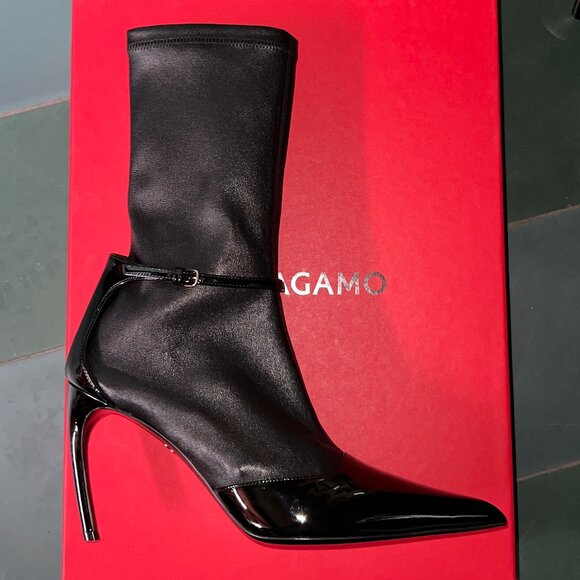 Ferragamo Britt Mid-calf Stiletto Boots - Pointed Toe Black - US 11 / EU 41 NIB - Picture 1 of 12